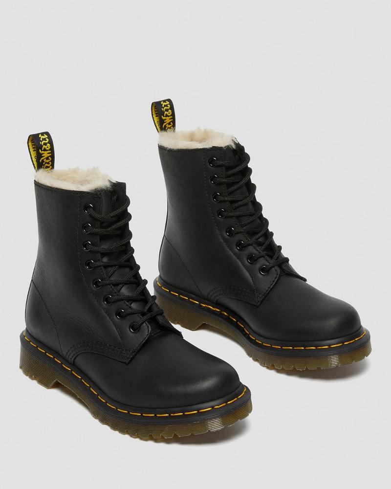 Women's Dr Martens 1460 Faux Fur Lined Lace Up Boots Black | AU 159PJJ